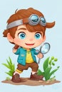 Curious Explorer Cartoon Character with Magnifying Glass