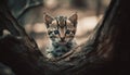 Curious feline kitten staring at camera in nature beauty generated by AI