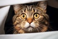 Curious feline Portrait of a fold eared cat, close up by white cabinet