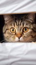 Curious feline Portrait of a fold eared cat, close up by white cabinet