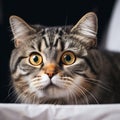 Curious feline Portrait of a fold eared cat, close up by white cabinet