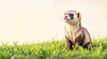 Curious Ferret Exploring Green Grass in Natural Setting. National Ferret Day Royalty Free Stock Photo