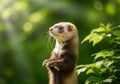 Curious Ferret Standing Upright in Green Forest Setting Royalty Free Stock Photo