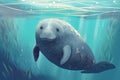 A curious and friendly Manatee swimming in the ocean, showing off its curious and friendly nature. Generative AI