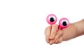 Curious  funny face made with child hand and googly eyes Royalty Free Stock Photo