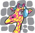 Curious giraffe with headphones