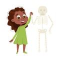 Curious Girl Examinig Skeleton at Biology Lesson Vector Illustration Royalty Free Stock Photo