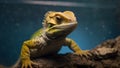 A Curious Green and Yellow Lizard in a Tank Royalty Free Stock Photo