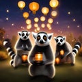A curious group of lemurs releasing lanterns into the night sky for a New Years Eve lantern festival1
