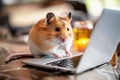Curious hamster using laptop keyboard