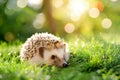 A curious hedgehog exploring the lush green grass under the warm sun Royalty Free Stock Photo
