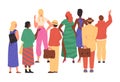 Curious interested people stand with their backs, flat vector isolated. Royalty Free Stock Photo