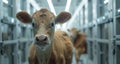 Jersey Calf Standing in a Barn Aisle