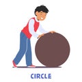 Curious Kid Joyfully Rolls Geometric Circle, Exploring The Fascinating World Of Shapes, Sparking Excitement, Vector