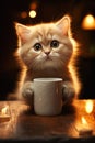 Curious Kitten: A Feline\'s Fascination with Coffee and Concern