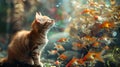 Curious kitten observing a swarm of goldfish. mesmerizing interaction of cat and fish. perfect for pet lovers and nature