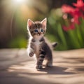 A curious kitten with a playful expression, batting at a toy5