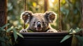 Adorable Koala Bear on a Hanging Pot Swing in Sunlight Royalty Free Stock Photo