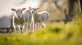 curious lambs looking at the camera in spring. Generative Ai Royalty Free Stock Photo