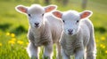 curious lambs looking at the camera in spring. Generative Ai Royalty Free Stock Photo
