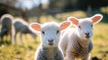 curious lambs looking at the camera in spring. Generative Ai Royalty Free Stock Photo