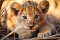 Curious Lion cub. Generate Ai Royalty Free Stock Photo