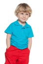 Curious little boy in blue shirt Royalty Free Stock Photo