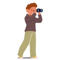 Curious Little Boy Peers Through Binoculars. Kid Character Exploring The World With Wonder, Discovering Hidden Realms