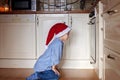 Curious little boy, watching ginger bread cookies in the oven Royalty Free Stock Photo