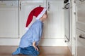 Curious little boy, watching ginger bread cookies in the oven Royalty Free Stock Photo