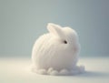 A curious little snow rabbit hopping around in its soft white fur. Cute creature. AI generation