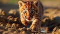 Curious little tiger cub close up