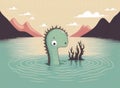 A curious Loch Ness Monster peeking its head out of the still water Cute creature. AI generation