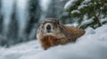Curious marmot in snowy alpine forest Royalty Free Stock Photo