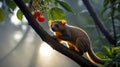 Adorable Kinkajou on Branch with Tomatoes at Sunrise Royalty Free Stock Photo