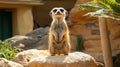 A curious meerkat sting on a rock looking up Royalty Free Stock Photo