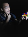 Curious Minority Male Person With Logic Puzzle Isolated