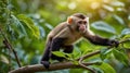 Capuchin Monkey Posing on a Branch in Lush Tropical Rainforest Canopy Royalty Free Stock Photo