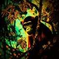 Curious monkey in surreal abstract jungle (generative AI)