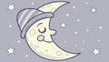 Curious Moon in Night Cap Observing Starry Sky, vector design Generative AI Royalty Free Stock Photo