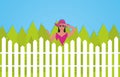 Curious neighbor looks over the fence. Vector illustration. Royalty Free Stock Photo