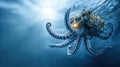 Curious Octopus Gently Interacts With Deep-Sea Mining Robot in Clear Underwater Environment Royalty Free Stock Photo