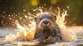 A curious and playful otter splashes through the water Royalty Free Stock Photo