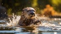 A curious and playful otter splashes through the water Royalty Free Stock Photo