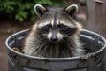 A curious and playful raccoon in a trash can Generative AI