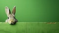 Curious Rabbit Peeking Around the Corner on Green Background AI Generated