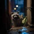 Curious Raccoon Foraging in Dark Alleyway