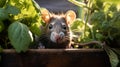 Curious Rat Peeking Through Ivy-Covered Hole in Rustic Brick Wall