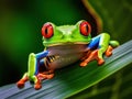 Ai Generated illustration Wildlife Concept of Curious red eyed green tree frog costa rica Royalty Free Stock Photo