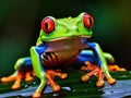 Ai Generated illustration Wildlife Concept of Curious red eyed green tree frog costa rica